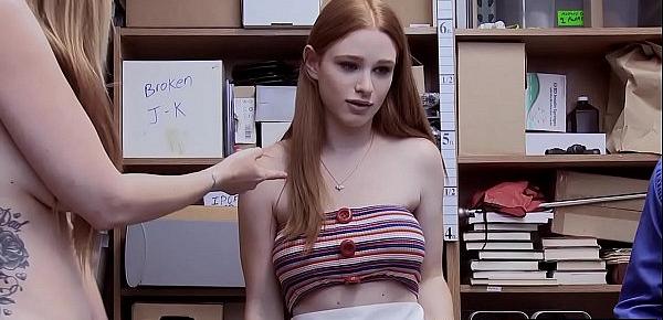  Busty redhead MILF and teen thieves fucked on CCTV